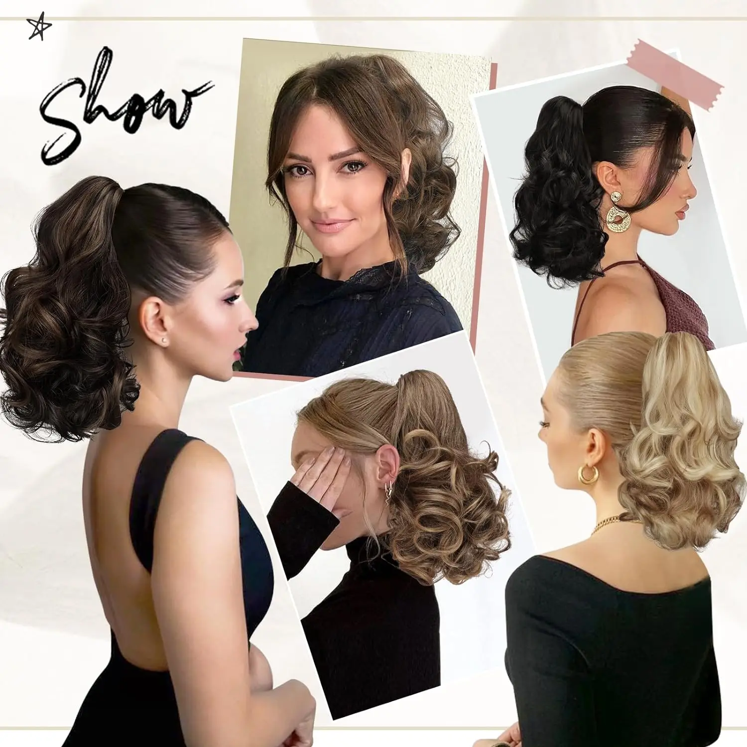 Fake Hair Extensions VIVIEIEI Synthetic Claw Clip Ponytail Hair Extensions Short Curly Natural Tail False Hair For Women Horse Tail Black Hairpiece