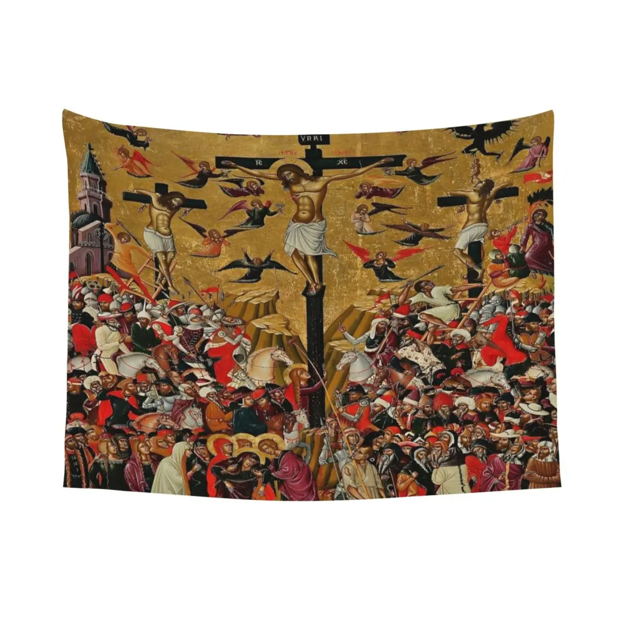 Crucifixion Andreas Pavias Orthodox Cross Tapestry Wall Hanging Hippie Wall Tapestry INS Throw Rug Blanket Room Decor Cloth