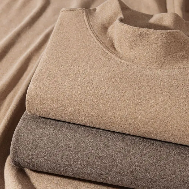 Men's Mid-Ne Double-Faced Fce Long Sve Base irt f-High Collar Warm Winter T-irt Inner And Outer Wear Stand Fit