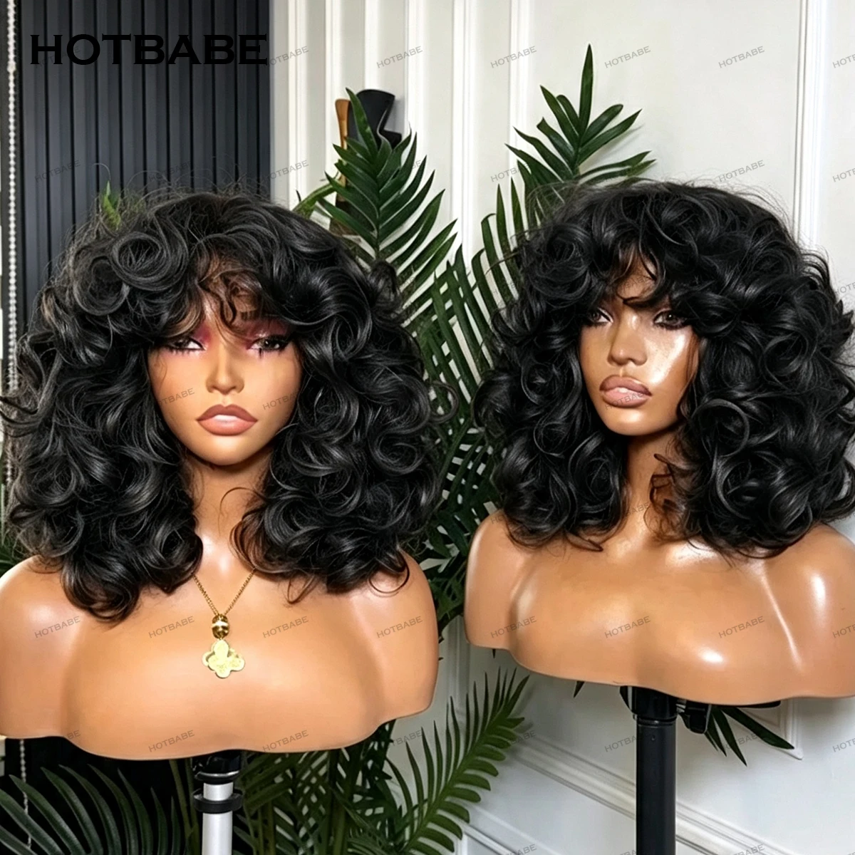 Parrucche 350 Ginger completamente realizzate a macchina, densità 300, senza colla, con frangia, ricci voluminosi, 100% capelli umani per donne nere - immagine 4