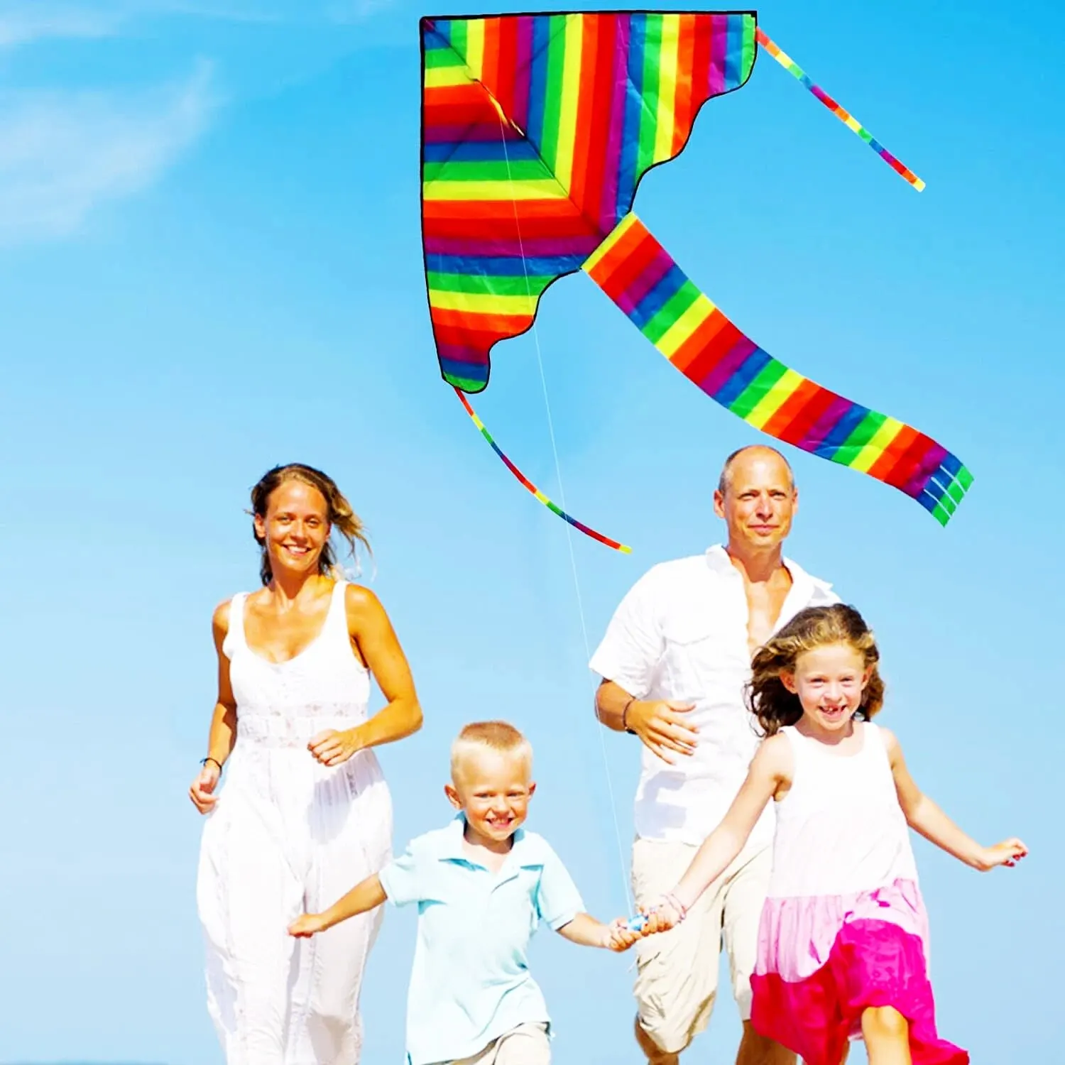 Outdoor Fun Sports Colorful Rainbow Kite With Handle And String For Kids Beach Toys Good Flying