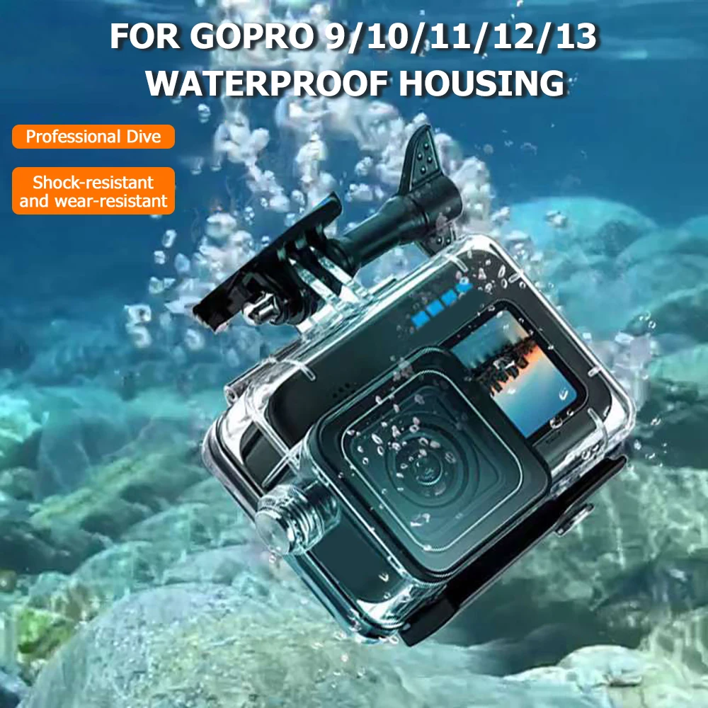 Boîtier étanche pour GoPro Hero 13 12 11 10 9, fermé et prêt pour l'immersion sous-marine.
