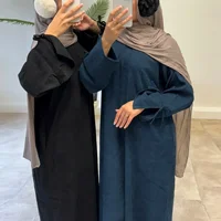 Winter Corduroy Abaya Dubai Luxury Bow Sleeve Warm Muslim Long Dress Thicked Closed Abayas for Women Islamic Clothes Kaftan Robe