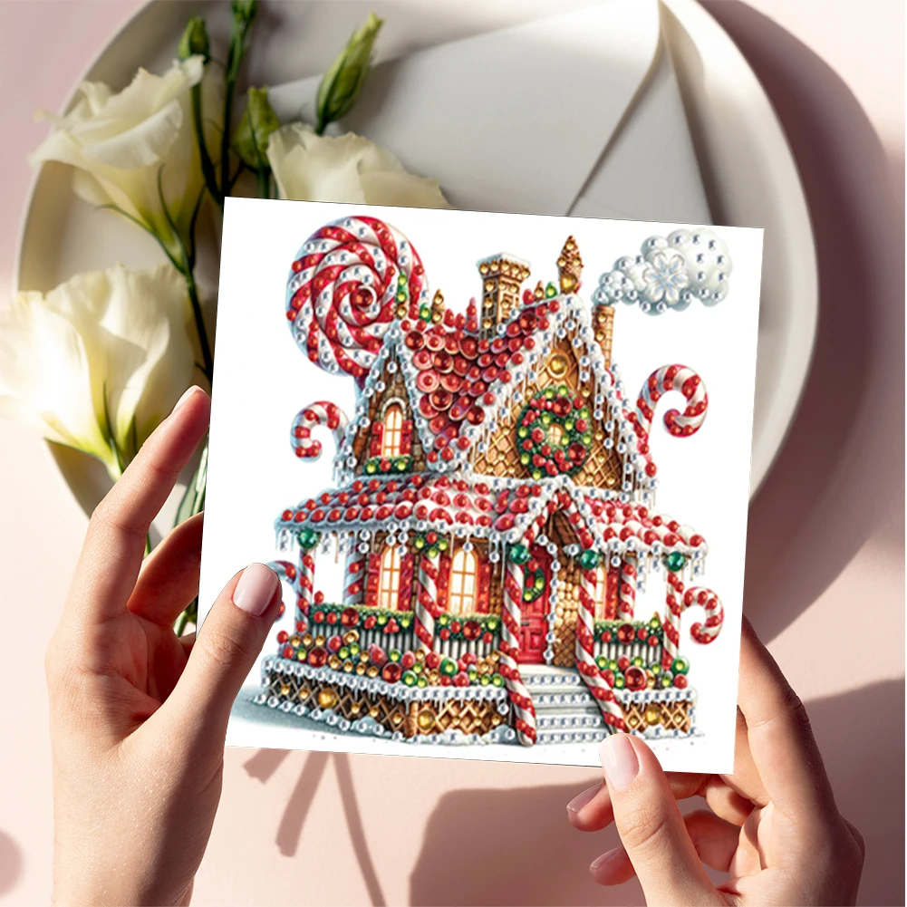 6Pcs Xmas Pattern Rhinestone Diamond Art Mosaic Postcards DIY Diamond Painting Greeting Card Set for Festivals and Celebrations