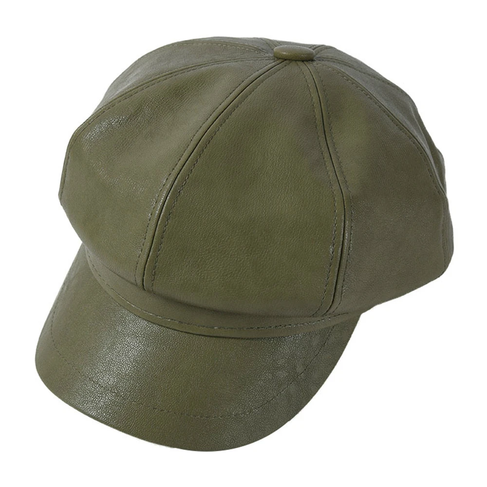 SHOWERSMILE Blue Leather Newsboy Cap Leather Vintage Hat for Women Solid Beret Ladies Brand Ivy Spitfire Cap