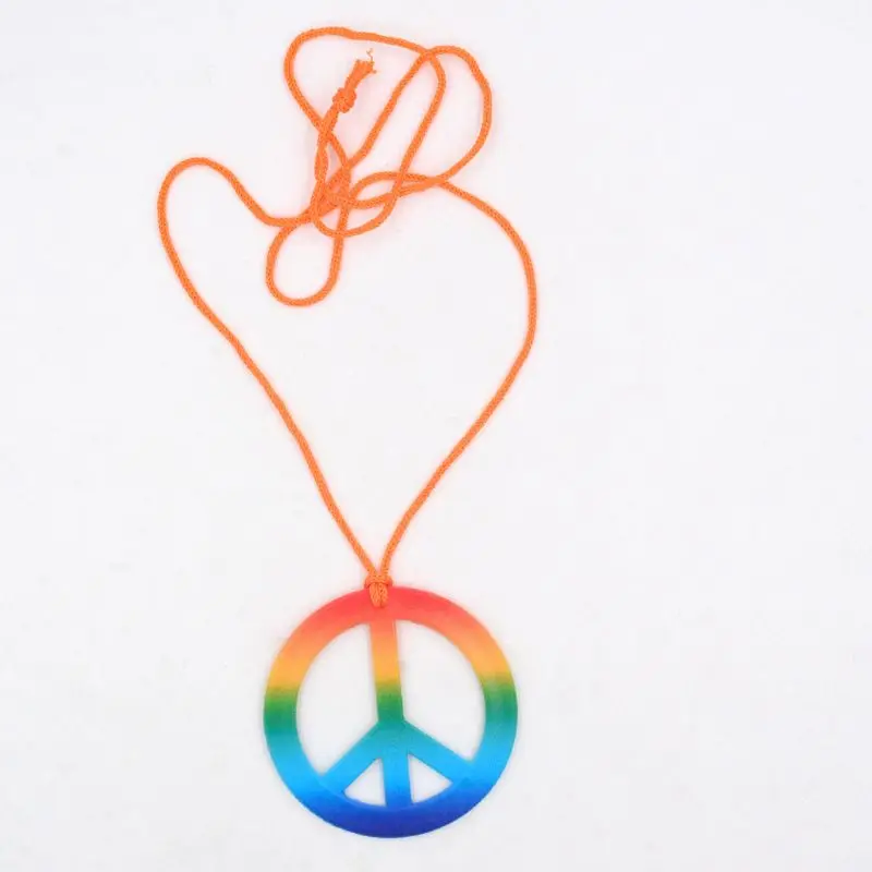 Fashion Hippie Costume Jewelry Set 60s 70s Rainbow Peace Sign Pendant Necklace Earring Decoration Gift for Friend Sister 5
