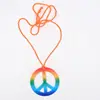 Fashion Hippie Costume Jewelry Set 60s 70s Rainbow Peace Sign Pendant Necklace Earring Decoration Gift for Friend Sister 5