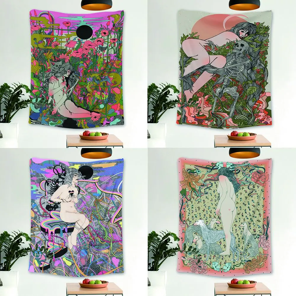 

Best Selling Abstract Girl Flower Skull Animal Fantasy Wall Decor Tapestry