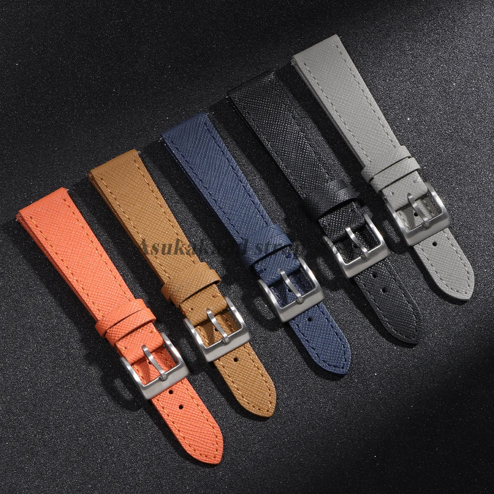 Vintage Stitched Saffiano Leather Watch Strap - Premium Grade Quick Release