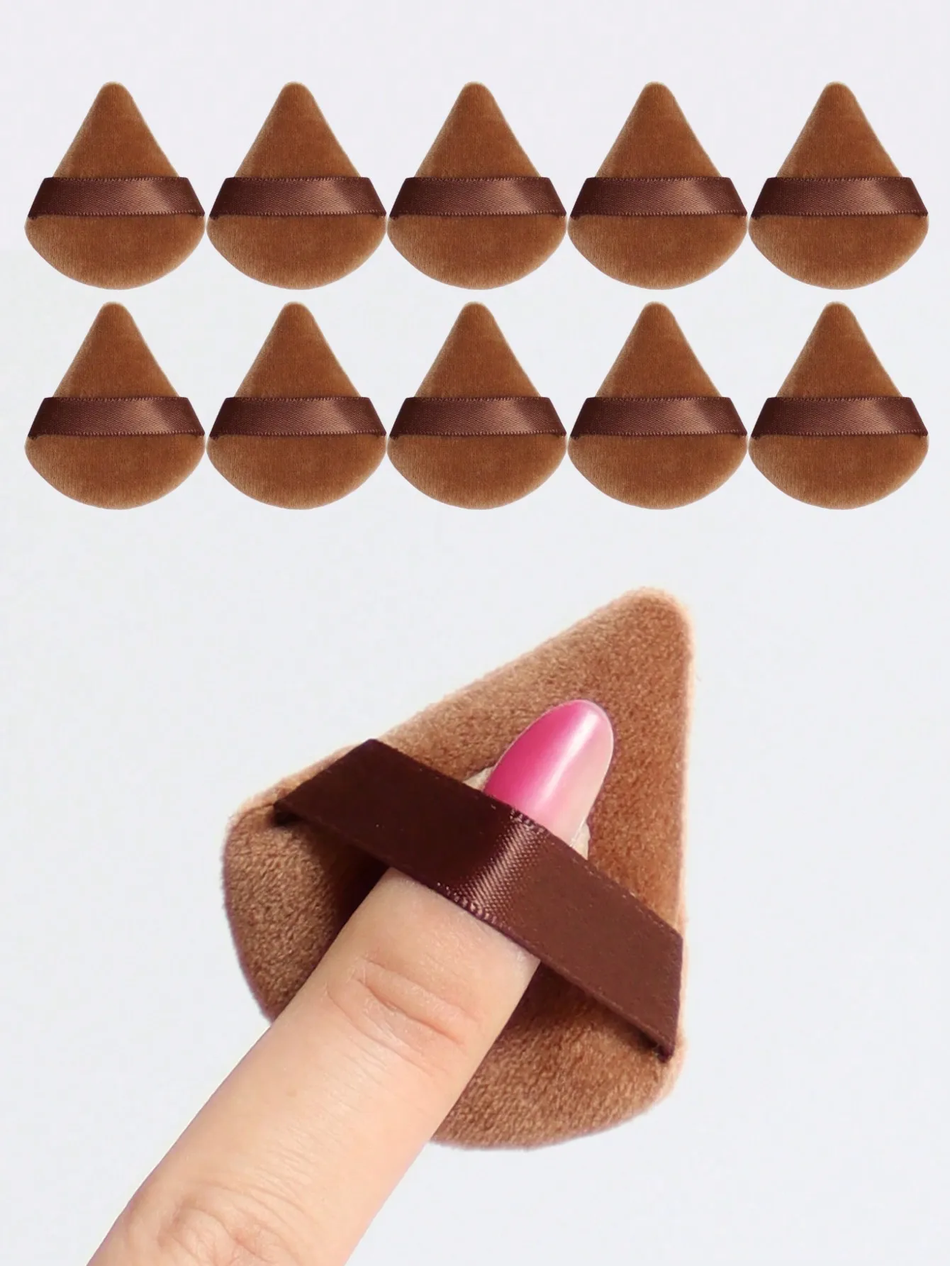 10pcs Triangle Shape Velvet Powder Puffs, Soft Makeup Blender Sponges For Face Contouring, Eyes & Corners 6