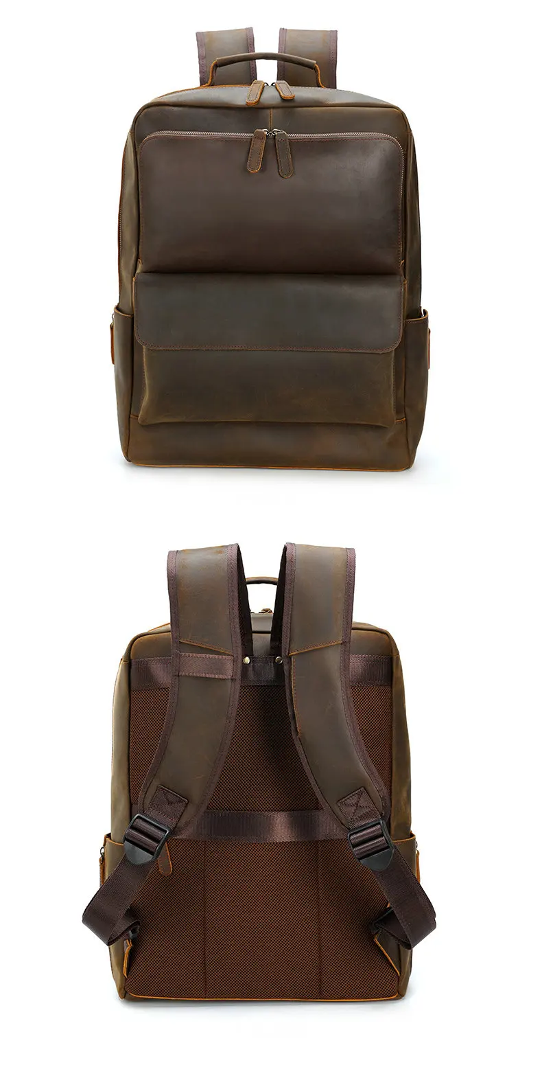 Unisex Black Leather Laptop Backpack Purse Bag