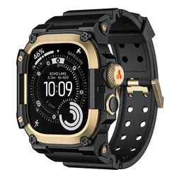 Rugged Military Shockproof Silicone Strap Case - Iwatch ultra 3 49mm (Gold Black)