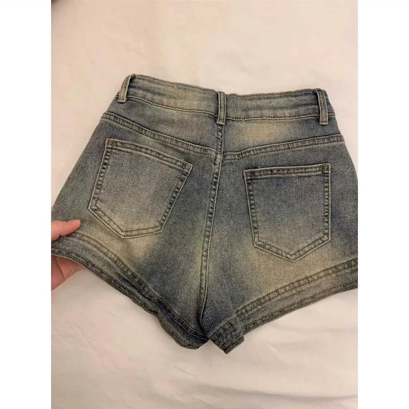 Women's High Waist Vintage Shorts Summer New All-match Slim Thin Pockets Trend A-line Hot Pants Street Casual Fashion Clothing