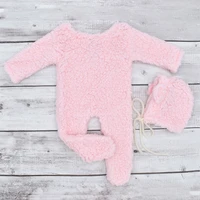 2Pcs Photography Props for Baby Boy Girls Unisex Jumpsuit Bear Ear Hat Footed Romper Newborn Photoshooting Accessories 3