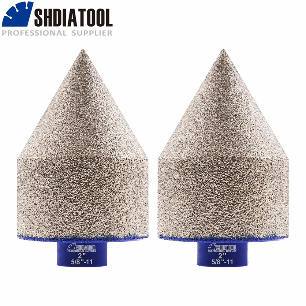 

SHDIATOOL Diamond Vacuum Brazed 2pcs 50mm 5/8"-11 Thread Chamfering Milling Enlarge Finger Bits Countertop Ceramic Tile Granite
