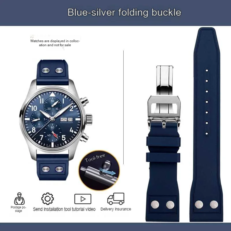 Correa de reloj de caucho fluorado FKM para IWC PILOT Mark Portugal, correa de reloj de 20 mm, 21 mm y 22 mm, pulsera negra de liberación rápida, correa de muñeca verde