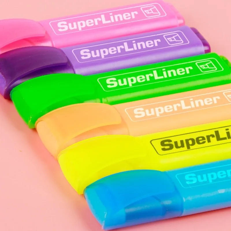 6pcs/Set Blique Highlighters Explosive Marker Colorful Underline Marker High Capacity Highlighter Office School Supplies