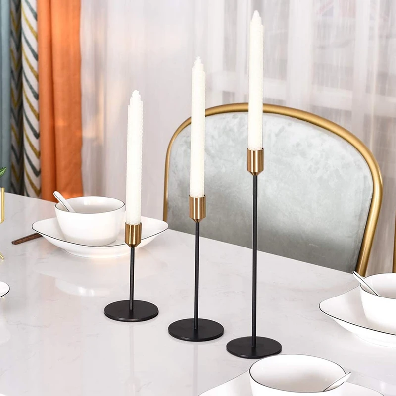 

6Pcs Matte Black Candle Holders For Taper Candles With Brass Color Top Decorative Candlestick Holder For Wedding Party