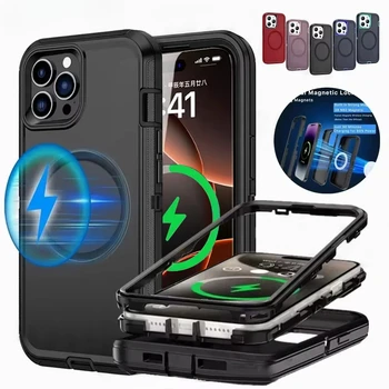 For Magsafe Armor Shockproof Defender Phone Cases For iPhone 17 16 15 14 13 Pro Max Plus Air Case Heavy Duty Protector Cover 1