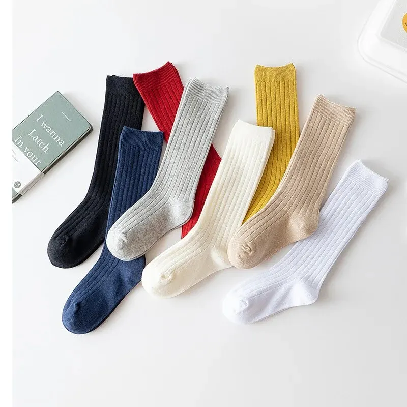 3Pairs/Lot Baby Knee High Socks Kids Girls Boys Soft Cotton Long Sock Cute Spanish Stripe Solid Children Socken For 0-8Years 2