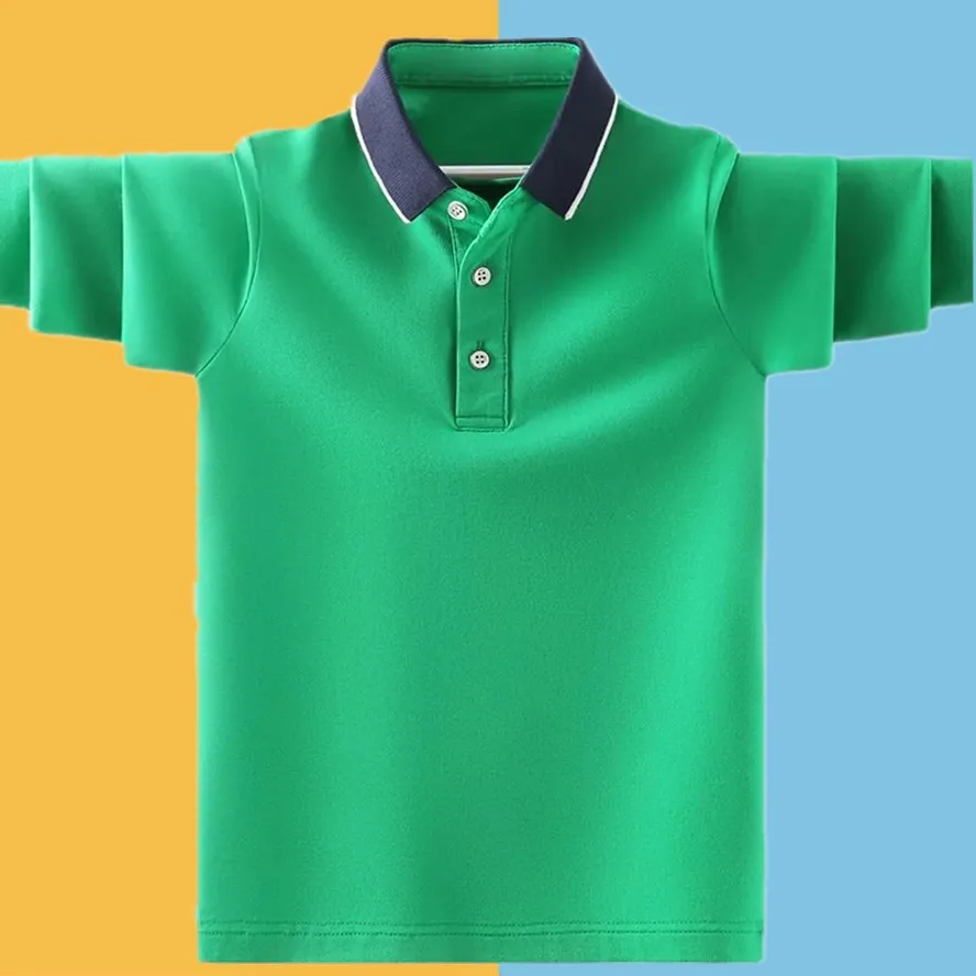 Kids School Uniform Polo Shirt Spring Autumn Children's Casual Turn Collar Long Sleeve Tops For Teenager Boys 4-15 Years Clothes