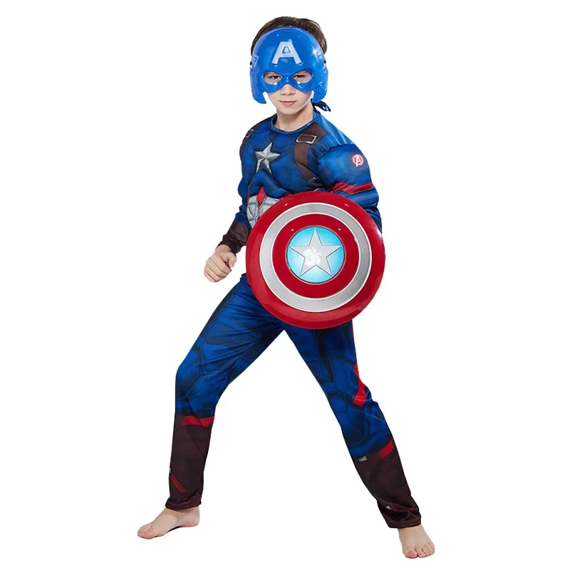 Captain America Muscle Kids Superhero Captain America Costume Cosplay Tuta Scudo Vestito Costumi Di Halloween Per Bambino