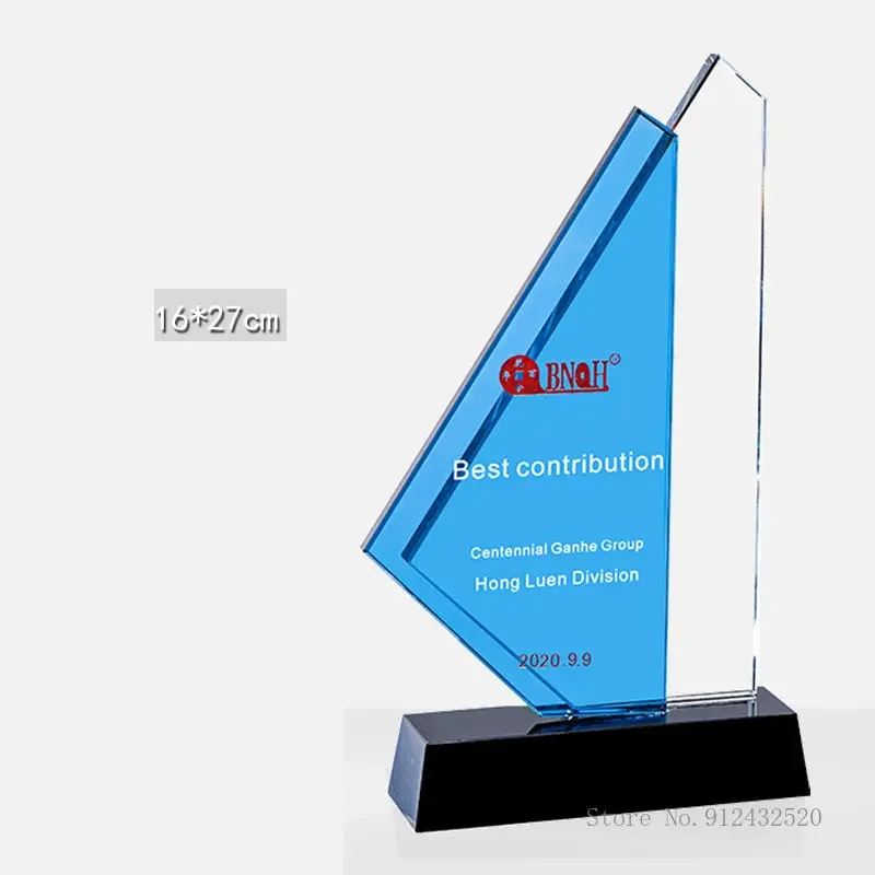 Customized Creative Crystal Trophy High Grade Engraving Medal Excellent Employee Annual Meeting Glass Award, Souvenir Decor, 1Pc