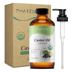 PHATOIL 236ml Pure Organic Cold - Pressed Castor Oil for Hair, Lash, and Brow Nourishment, Hexane - Free (Castor Oil)