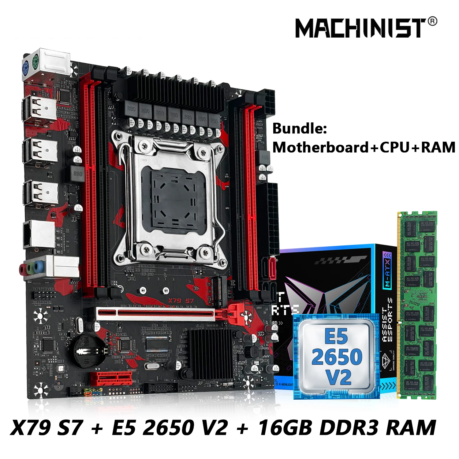 thumbnail image 1 of MACHINIST X79 Motherboard combo With Intel Xeon E5 2650 V2 LGA 2011 CPU Processor + DDR3 1*16GB RAM Support M.2 NVME Slot, 1 of 4