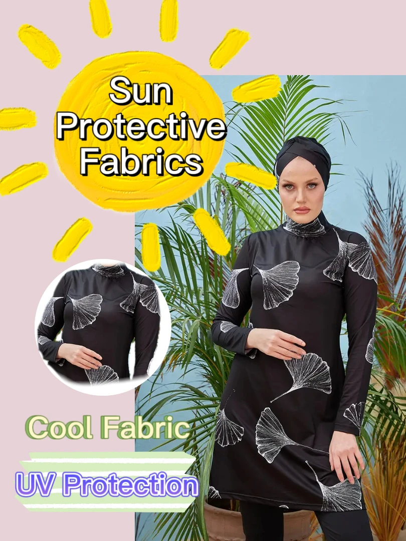 3 Pcs Set Muslim Women Tulip Print High Stretch Swimwear Full Cover Floral Islamic Hijab Long