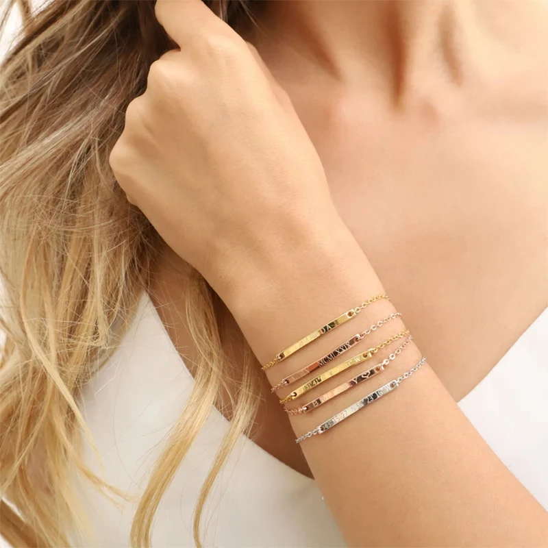 Personalized Customization Bracelets Couple Names Commemorative Days Fashionable And Luxurious Gold Stainless Steel Jewelry