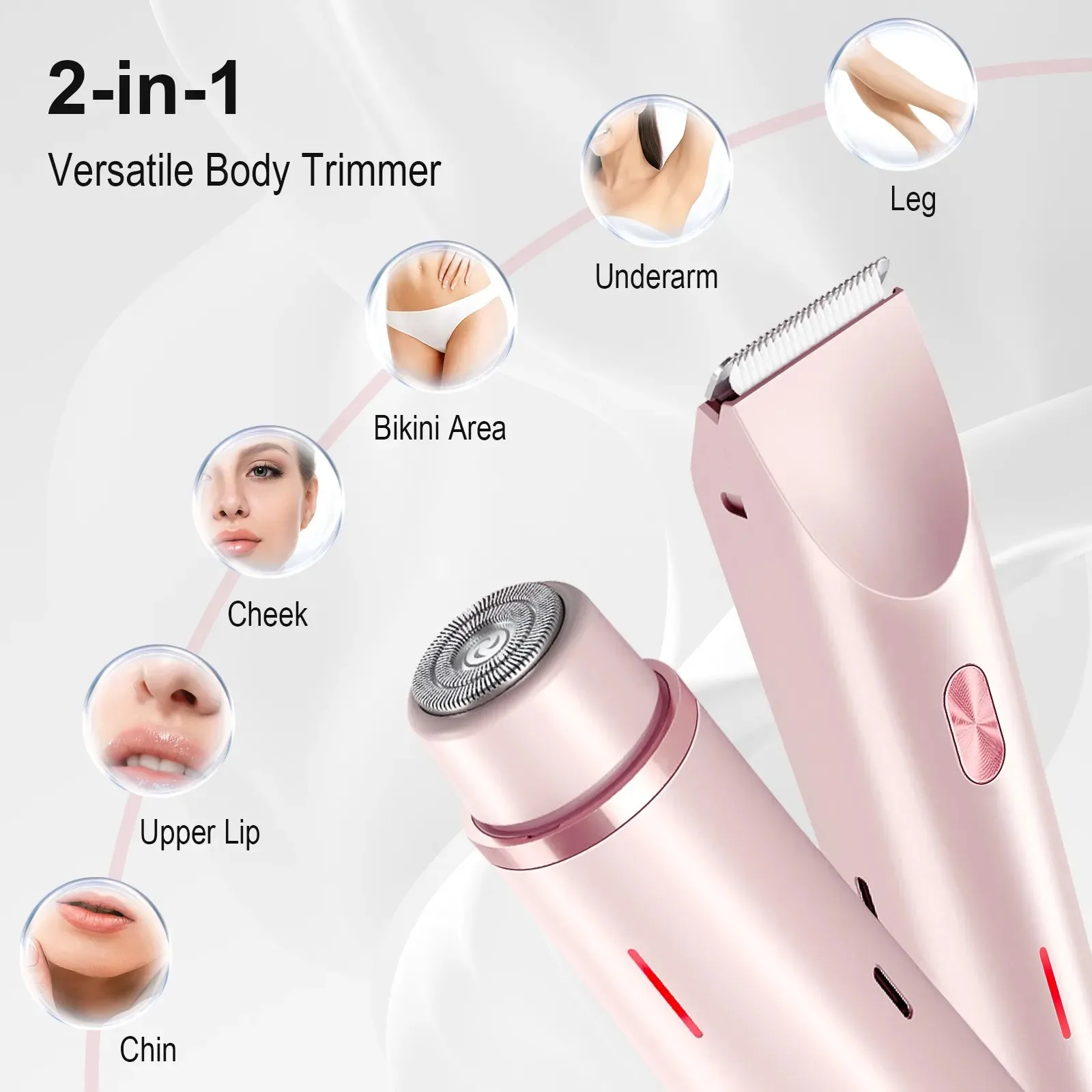 2 In 1 Women Electric Razors Bikini Trimmer Face Shavers Hair Removal for Underarms Legs Lady Body Trimmer Waterproof Painless