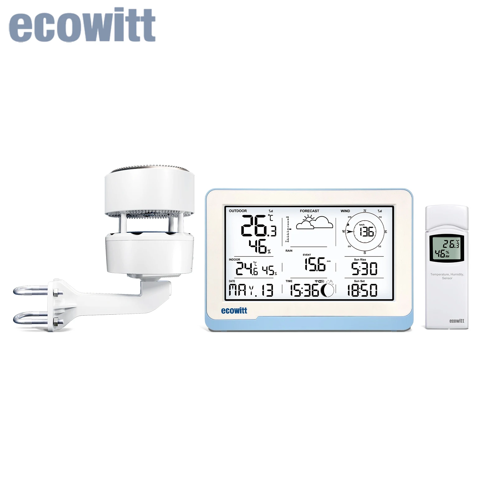 Description Picture 4 of itemEcowitt Essense3 Wireless Weather Station w/ 7.5'' Display: Monitors Temp, Humidity, Pressure, Rainfall, Wind Speed & Direction