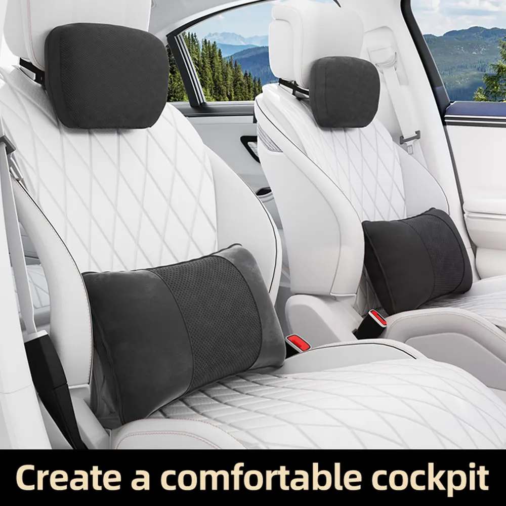 Top Automotive Headrest Lumbar Support Suede Neck Support Seat Resting Pillow Breathable Neck Protection Soft Car Accessories