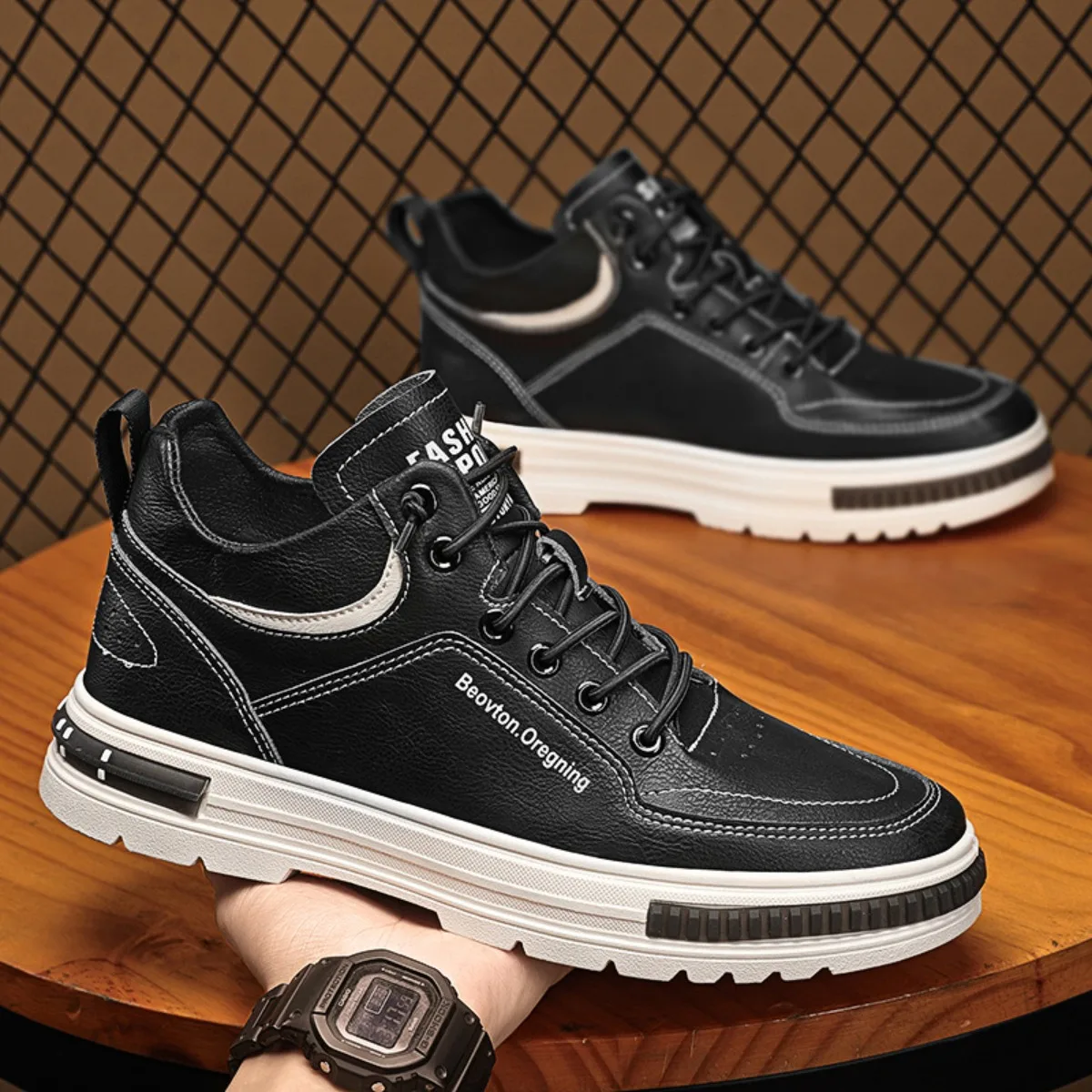 Men's Fashion Leather Slip-On Sneakers - Non-Slip Comfortable Flats for Driving, Office & Daily Walking, Trendy Youth Shoes