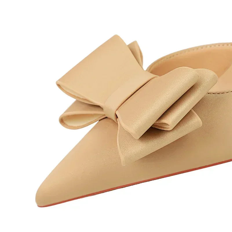 2024 Women 10.5cm High Heels Sweet Korean Side Hollow Pumps Lady Party Purple Green Kawaii Bowknot Heels Prom Silk Satin Shoes 6