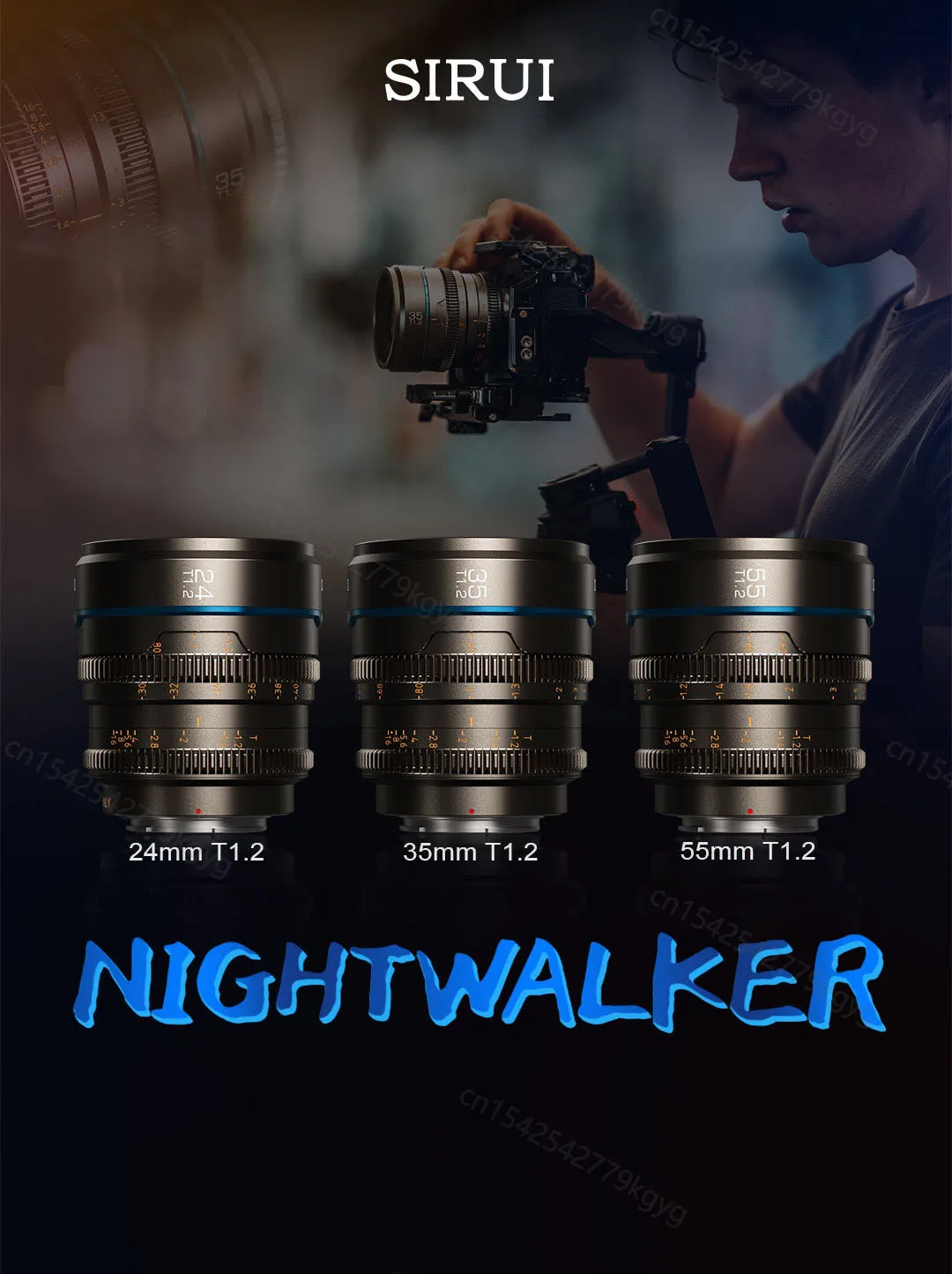 Camera lens SIRUI Night Walker 24mm 35mm 55mm T1.2 S35 Cine For Sony E Fuji X Canon RF Red komodo RF Lumix MFT M4/3 Mount Cameras