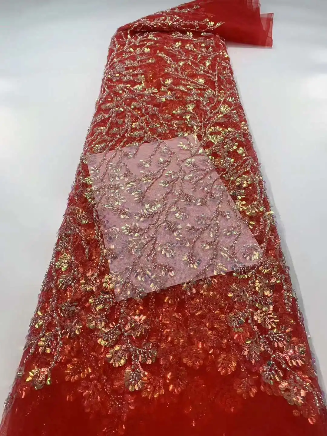 

16 Colors /Golded Sequins With Beads Embroidery French Mesh Yarn Lace/Sparkle Sequins African fabric For Party Dress Weddings