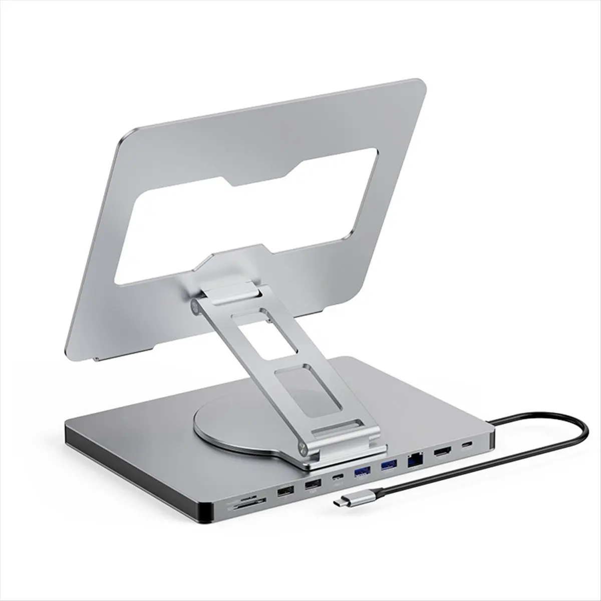A49T 360 °   회전식 10포트 도킹 스테이션, USB 허브, 카드 리더, RJ45 포트 포함, 노트북용 접이식 범용 브래킷 홀더