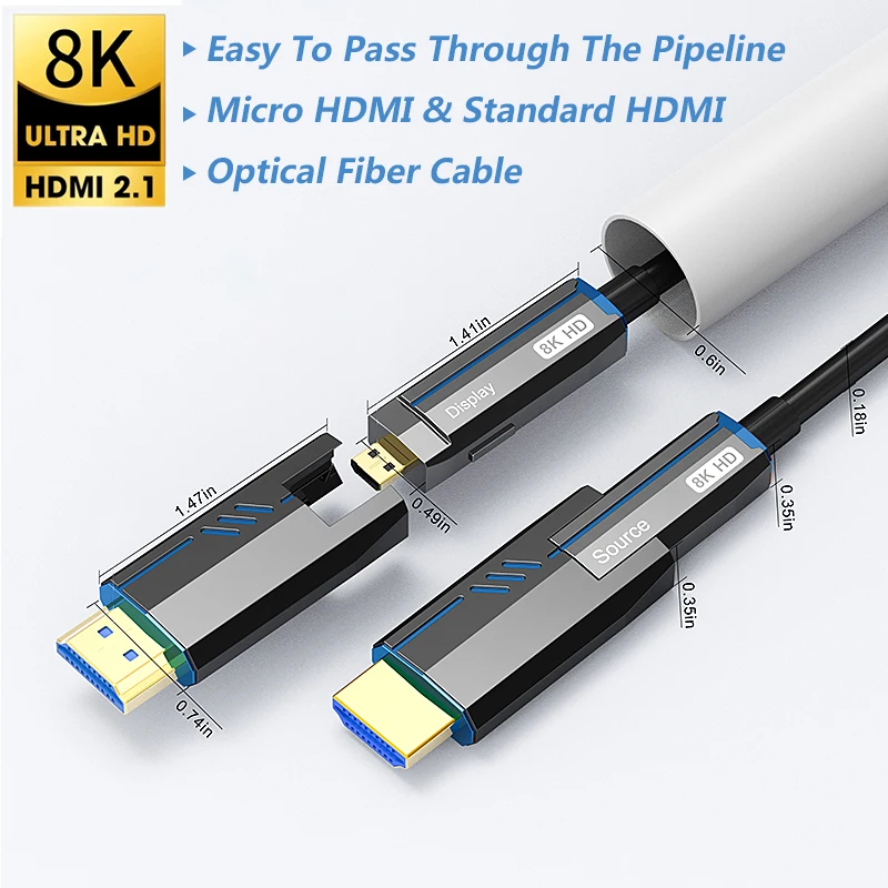 HDMI21OpticalFiberCable8K60Hz4K120HzMicroHDMItoHDMIFiber