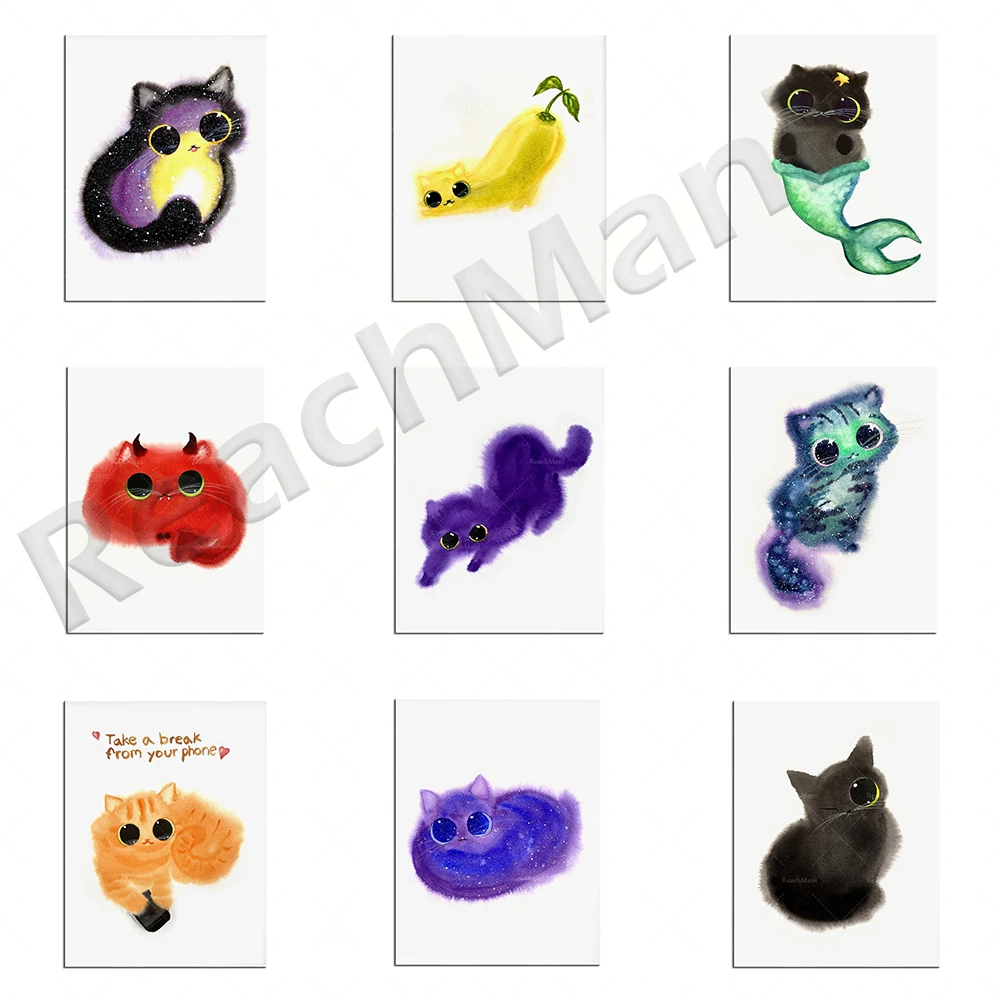 

Funny Cats Modern Posters and Prints Canvas Painting Watercolor Cats Wall Pictures Living Room Kitchen Home Decor