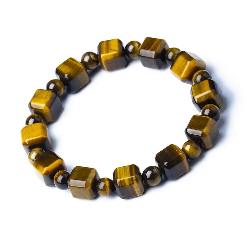 

Natural Yellow Tiger's Eye Cube Beads Bracelet Gemstone Woman Men 8x8mm Yellow Tiger Eye Bangle Jewelry AAAAAA