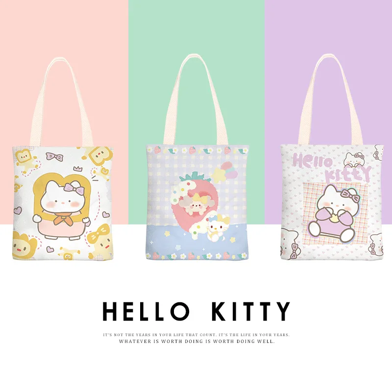 

Kawaii Sanrio Shoulder Bag Hello Kitty Kuromi Cinnamoroll Anime Cute Cartoon Shopping Storage Canvas Handbag Toys For Girls Gift