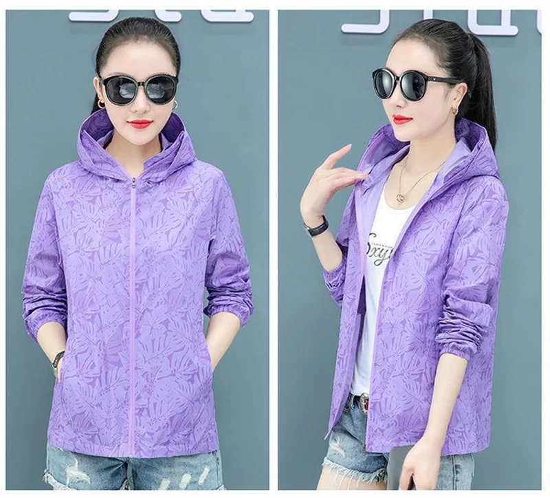 Hooded Long Sleeve Thin Windbreaker Women's Coat Jacket 2023 New Summer Loose Sunscreen Coat Female UV Resistant Outdoor Top 4XL
