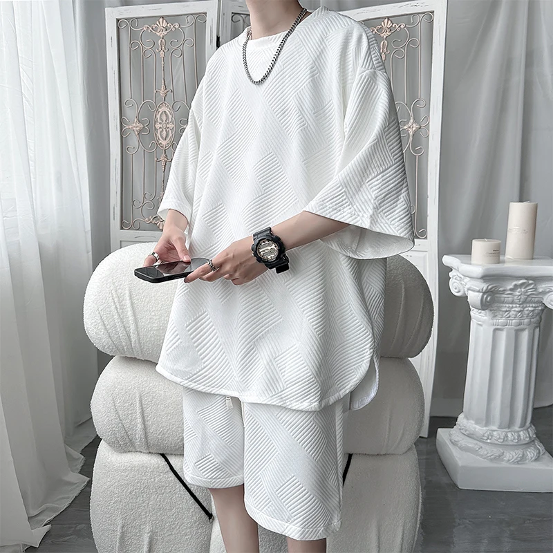 2024 Summer New Men's Two Piece Set Casual Oversized Tshirt and Shorts Set Mens Sports Suit Fashion Tracksuits for Male XXXXXL