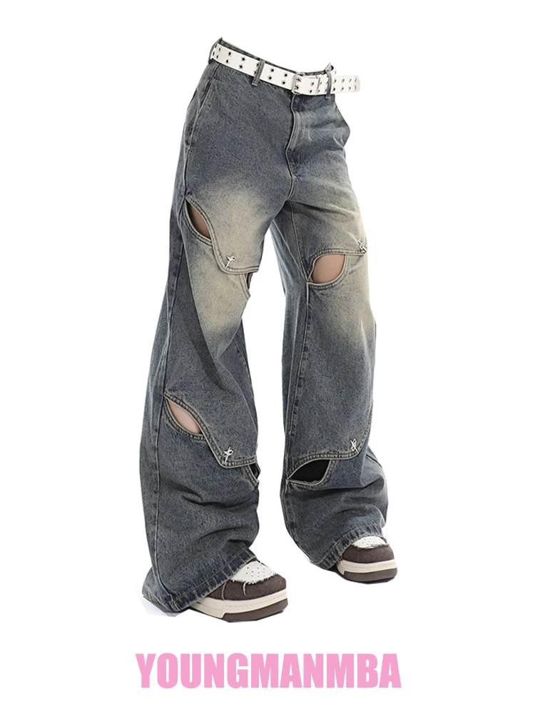 

Ripped Jeans Women Y2k Streetwear Vintage Wide Leg Baggy Denim Pants Korean Fashion High Waist Hole Trousers