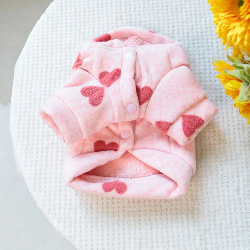 귀여운 핑크 하트 후드 애완동물 스웨트셔츠 핑크 하트 프린트 슈퍼 소프트 애완동물 후드 가디건 편안한 착용 보온성