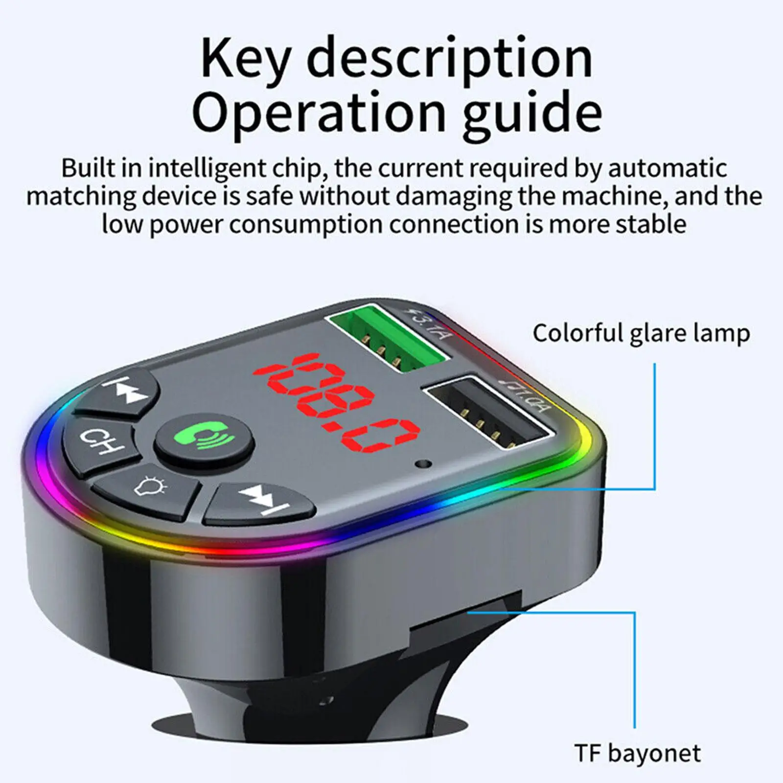 

Ambient Light Bluetooth 5.0 FM Transmitter Car MP3 Play Disk Fast Wireless TF Charge Player U USB Receiver Audio Handsfree D0G2