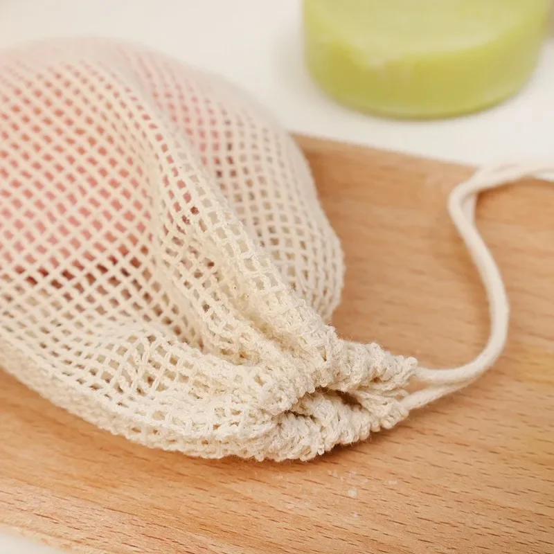 1/10Pcs Soap Foaming Net Mesh Bag Cotton Linen Soap Net Bag with Drawstring Hangable Shower Soap Bags Shower Cleaning Tools 5
