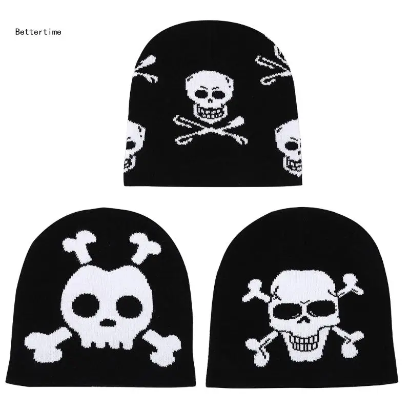 

B36D Versatile Beanie Hat Hip Hop Women Men Winter Hat Skull Pattern Skull Cap
